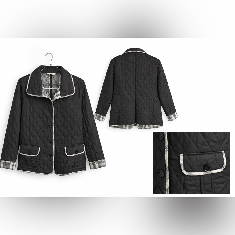 Burberry Black Quilted Puffer Jacket with White Trim
